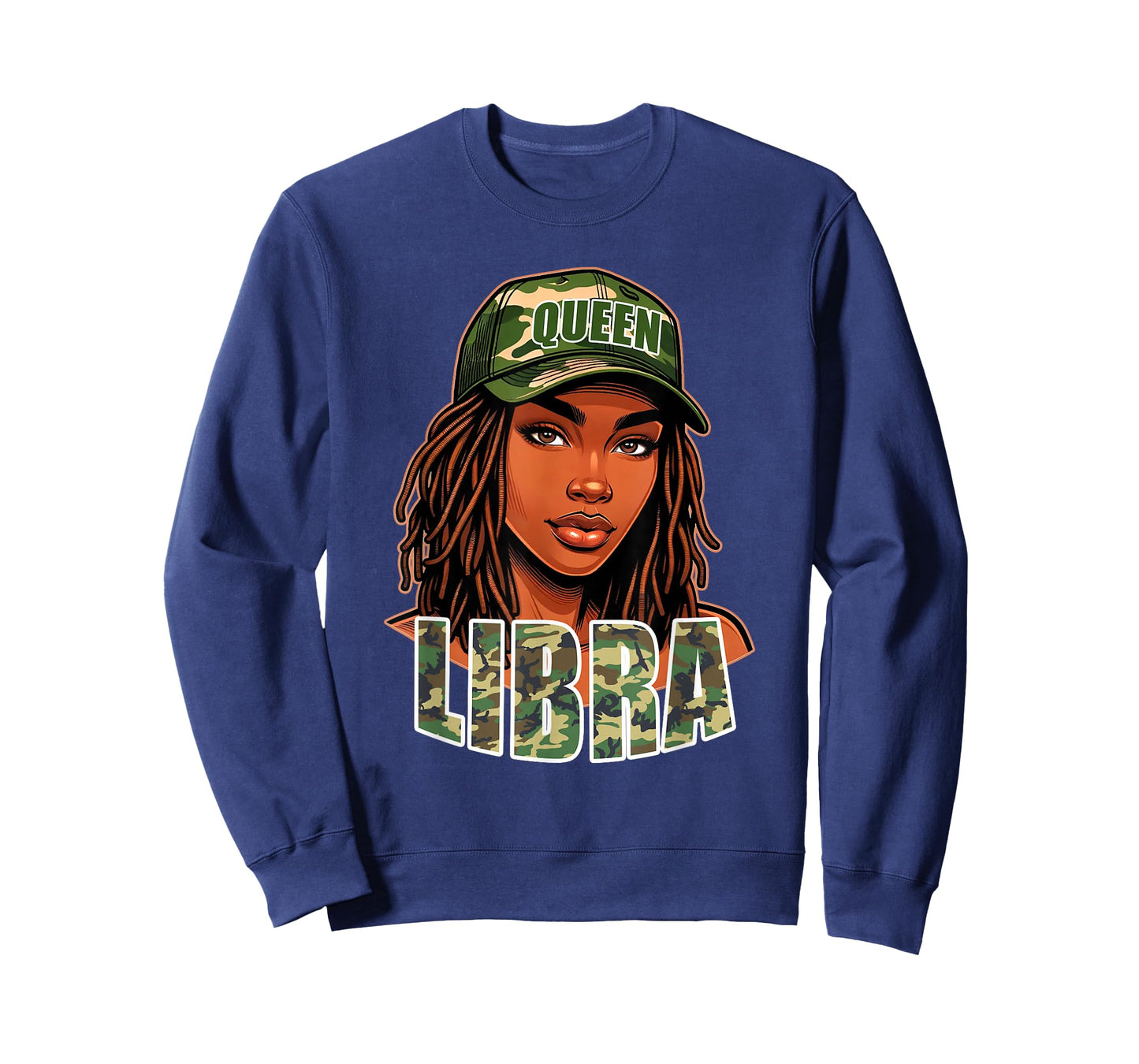 Libra Queen Black Woman Camo Hat Locs Birthday T-Shirt