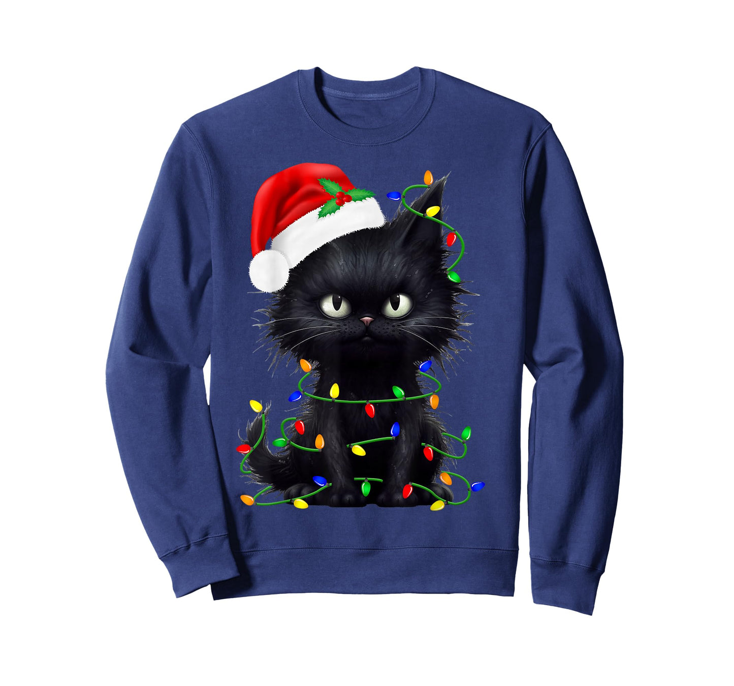 Retro Black Cat Christmas Light Funny Cat Men Women Kids T-Shirt