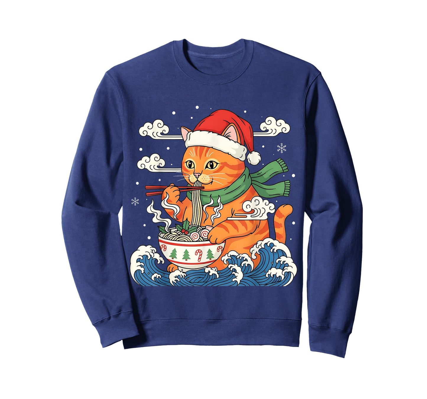 Funny Christmas Ramen Cat Eating Noodles Japanese Kawaii Cat T-Shirt