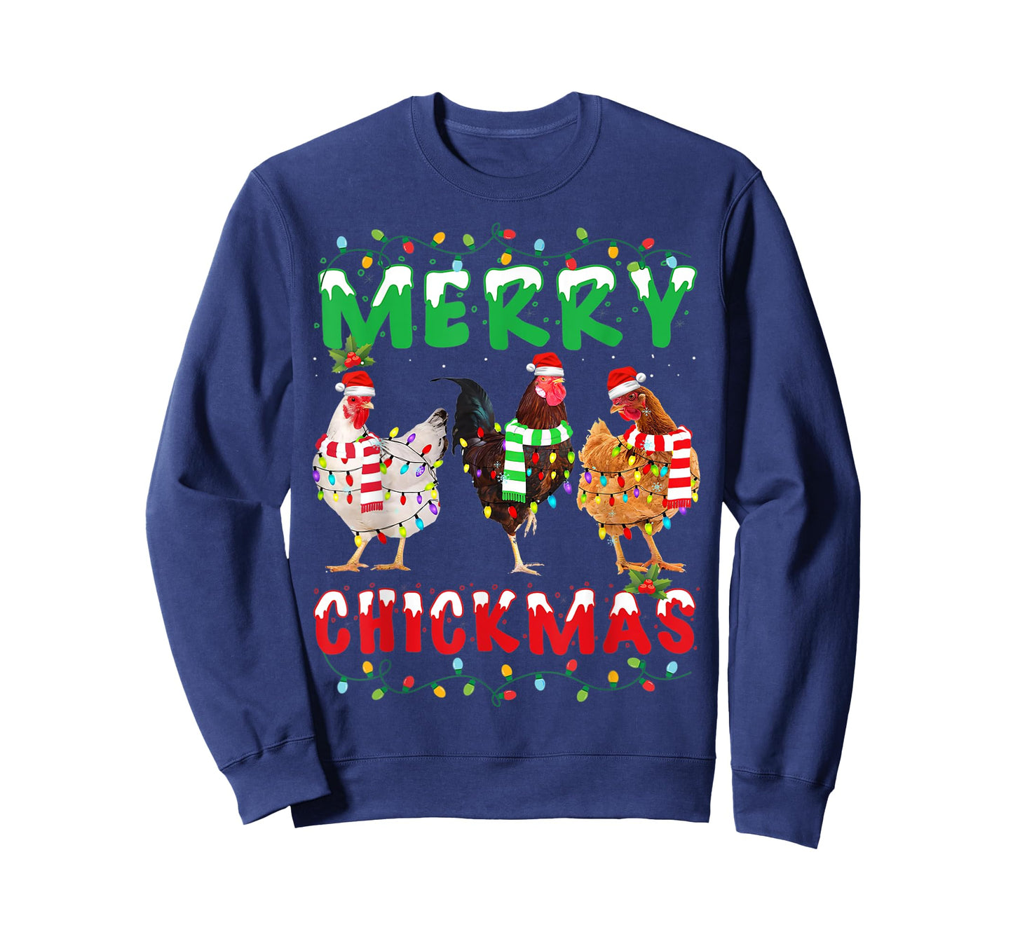 Merry Christmas Chicken Shirt Santa Hat Lights Funny Gift T-Shirt