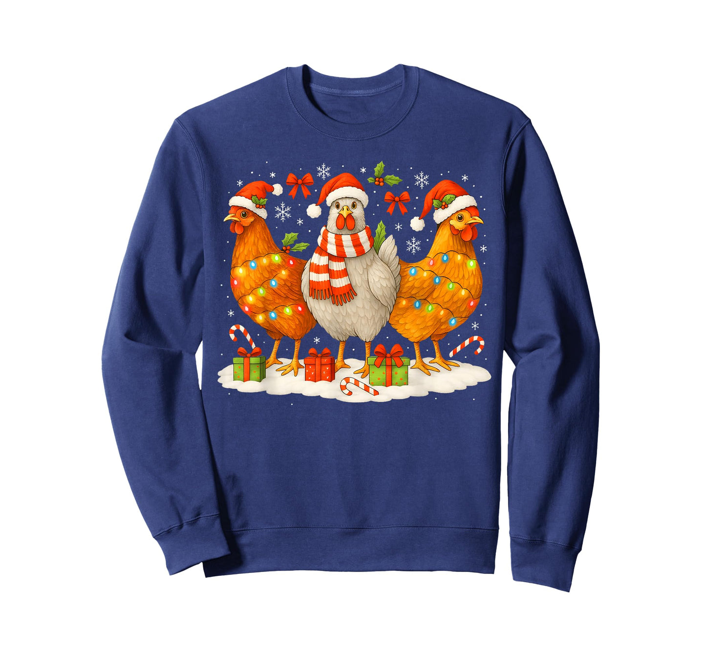 Chicken Christmas Lights Santa Hats Reindeer Funny Holiday T-Shirt