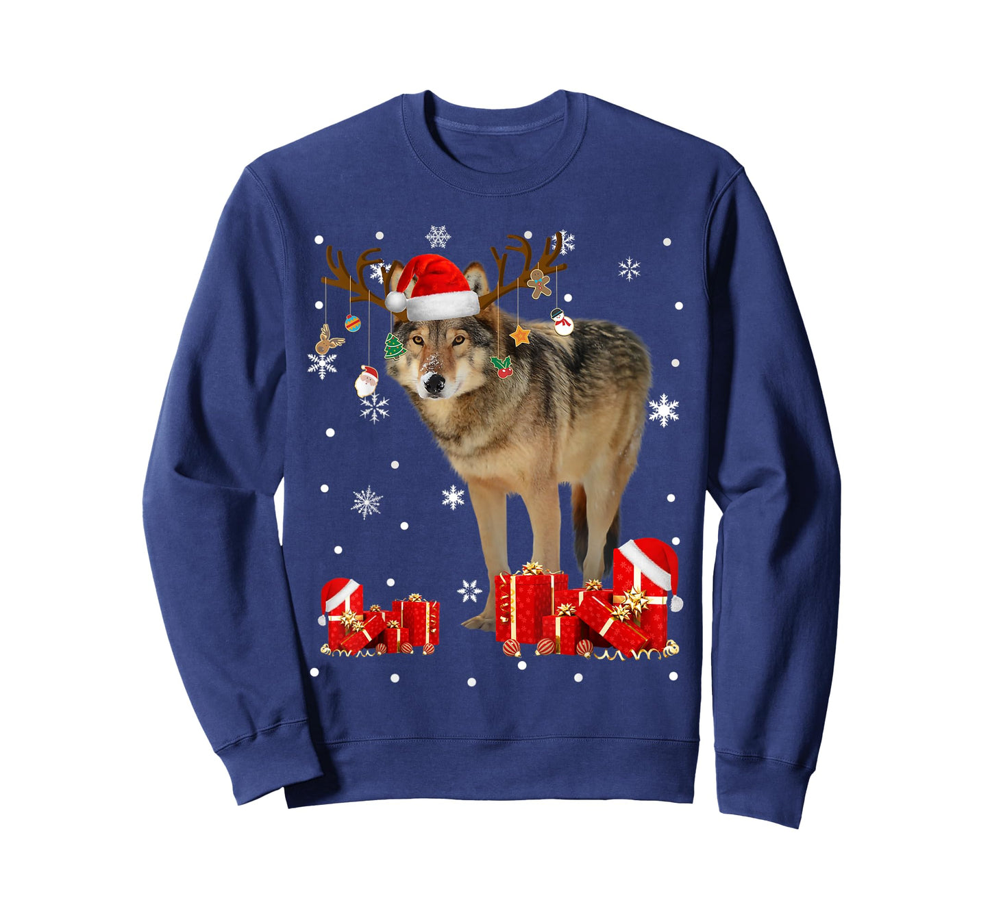 Christmas Wolf Funny Santa Reindeer Wolf Lover Gifts T-Shirt