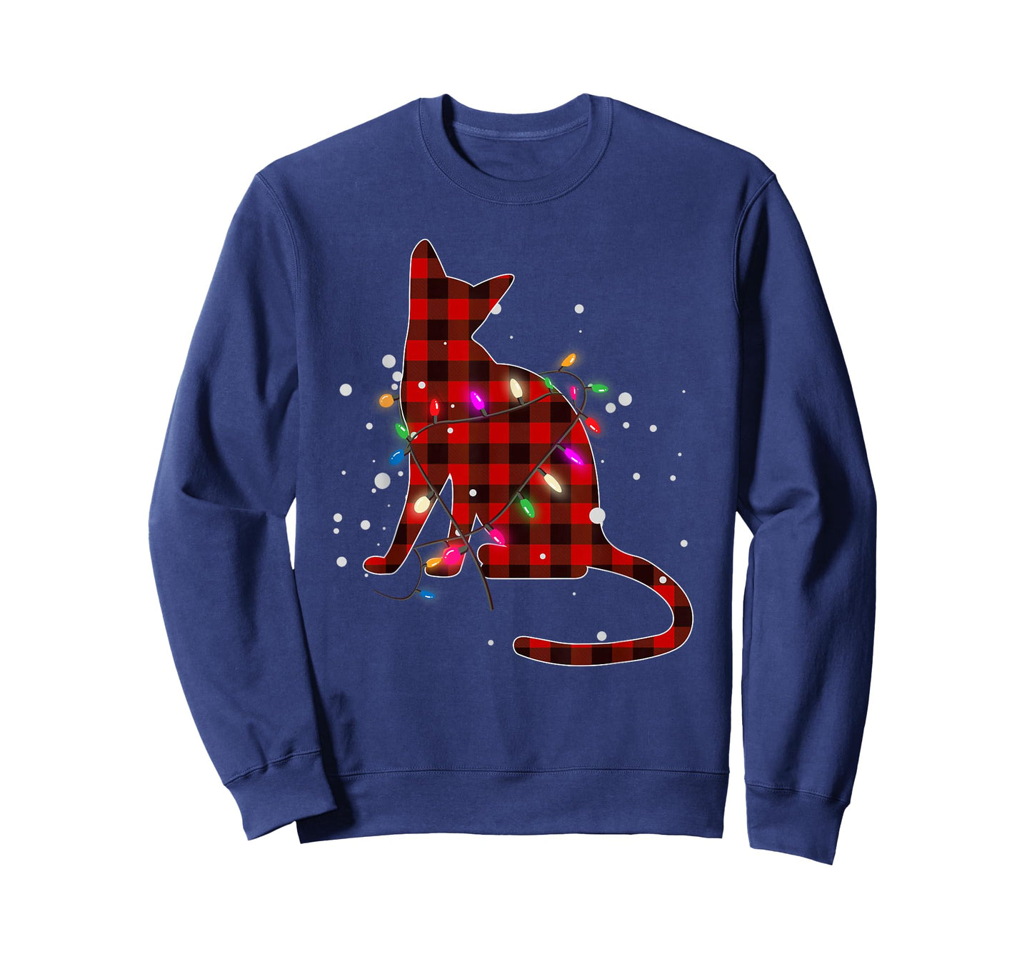 Red Buffalo Plaid Cat Christmas Pajamas Xmas Tree Lights T-Shirt
