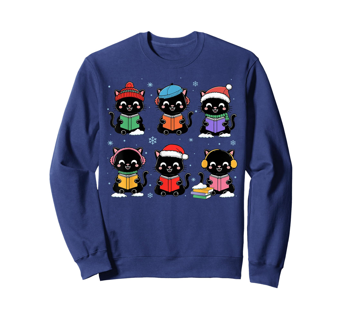 Black Cat Reading Book Christmas for Bookworm Cat Lover Xmas T-Shirt