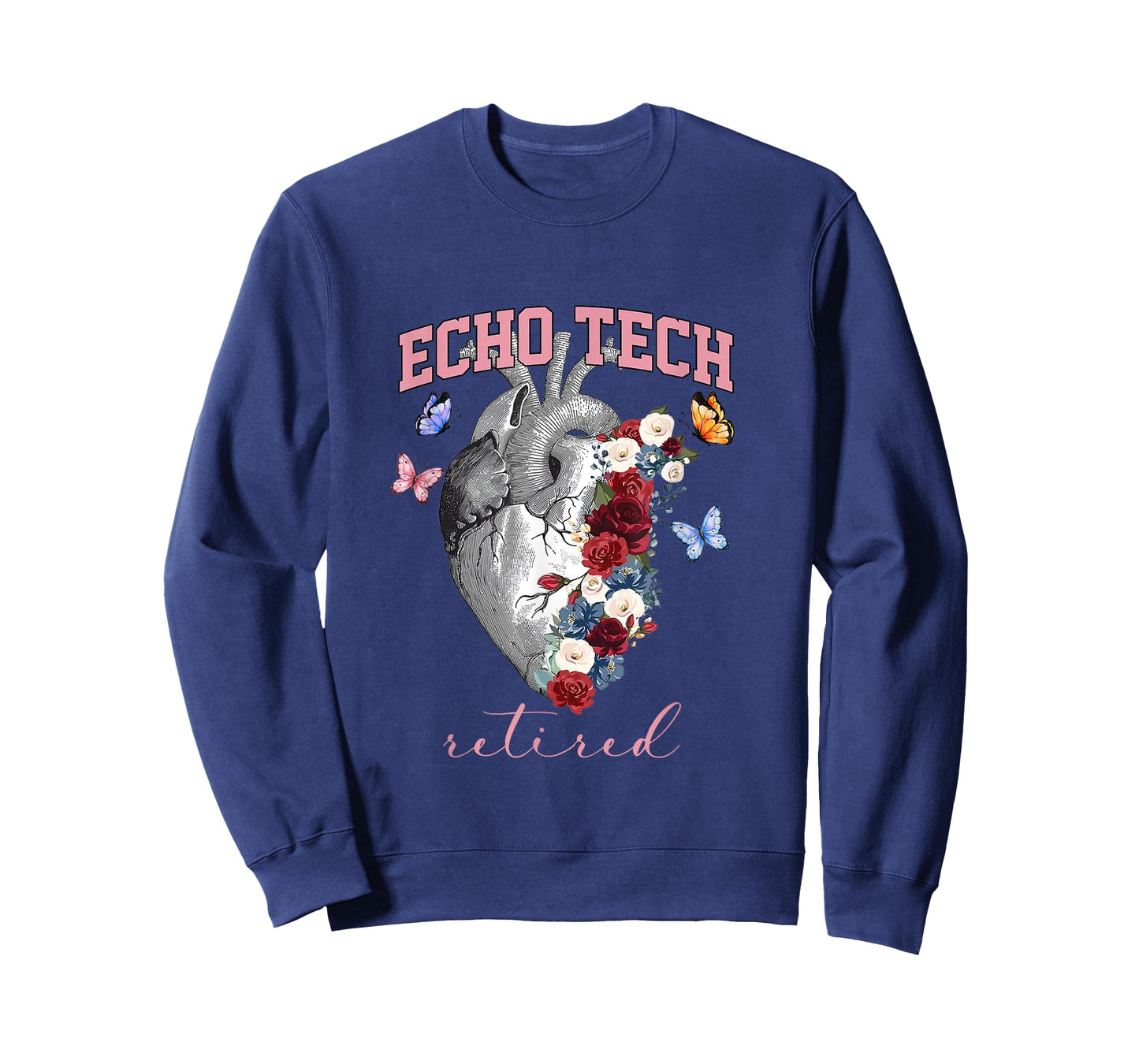Anatomical Heart Floral Echo Tech Retired Cardiac Sonography T-Shirt