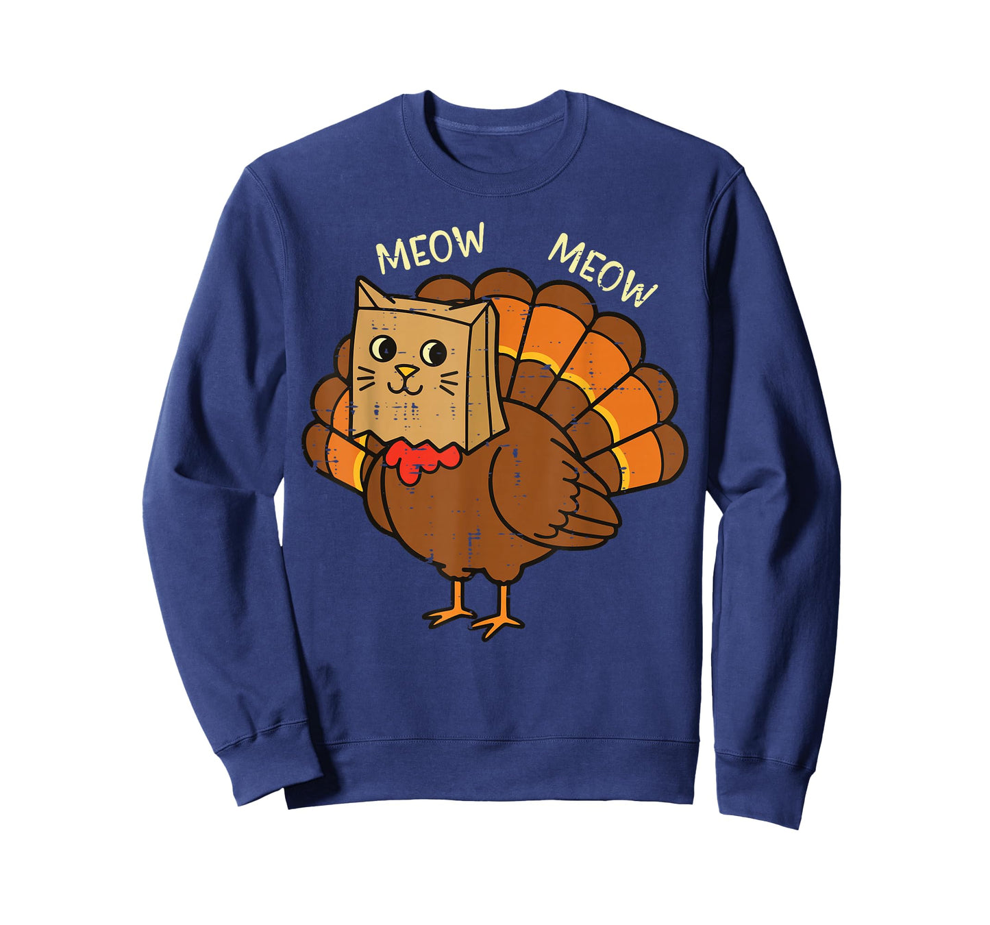 Thanksgiving Turkey Paper Bag Meow Funny Cat Women Men Kids T-Shirt