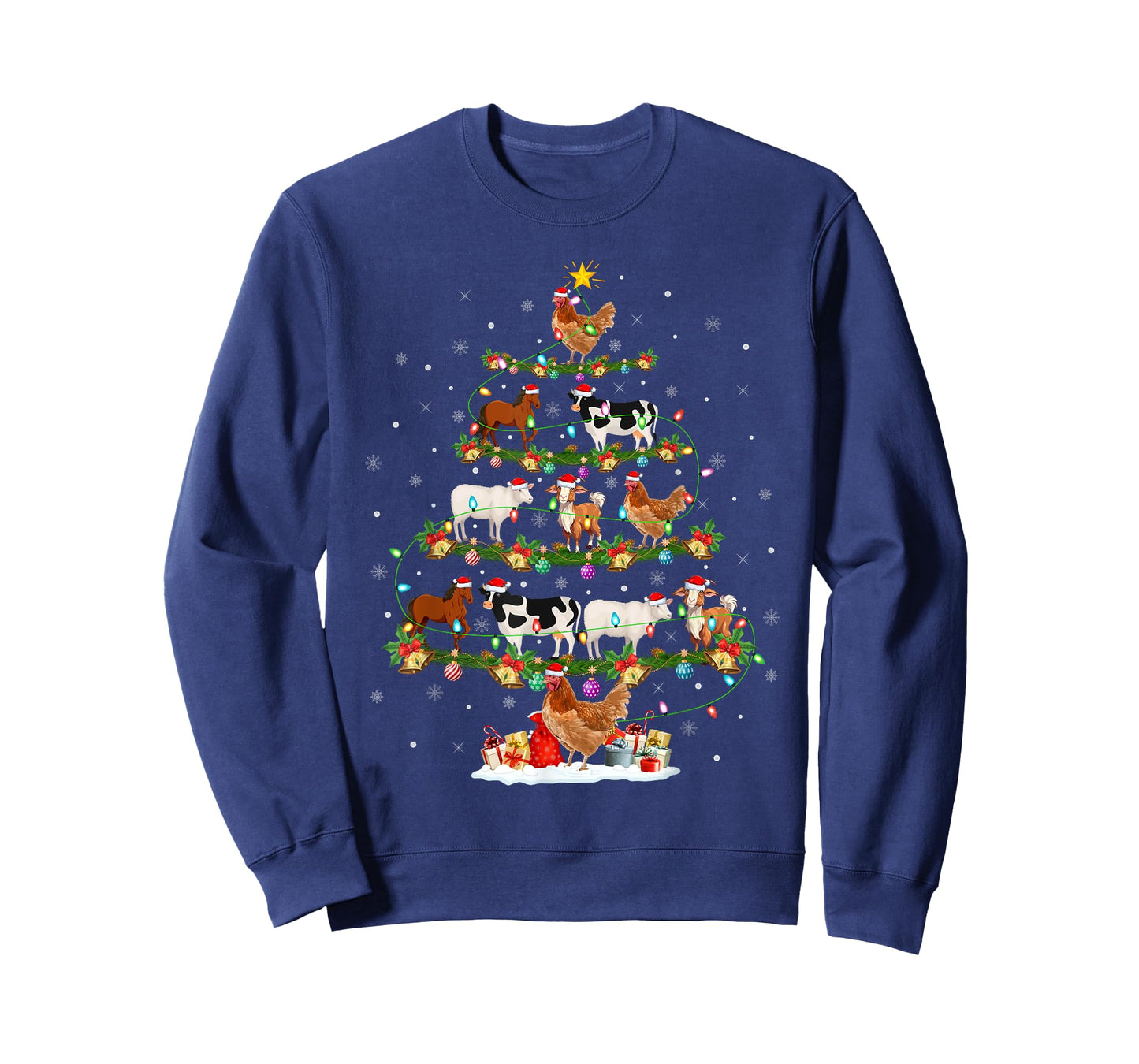 Chicken Cow Goat Horse Farm Animal Farmer Christmas Tree T-Shirt