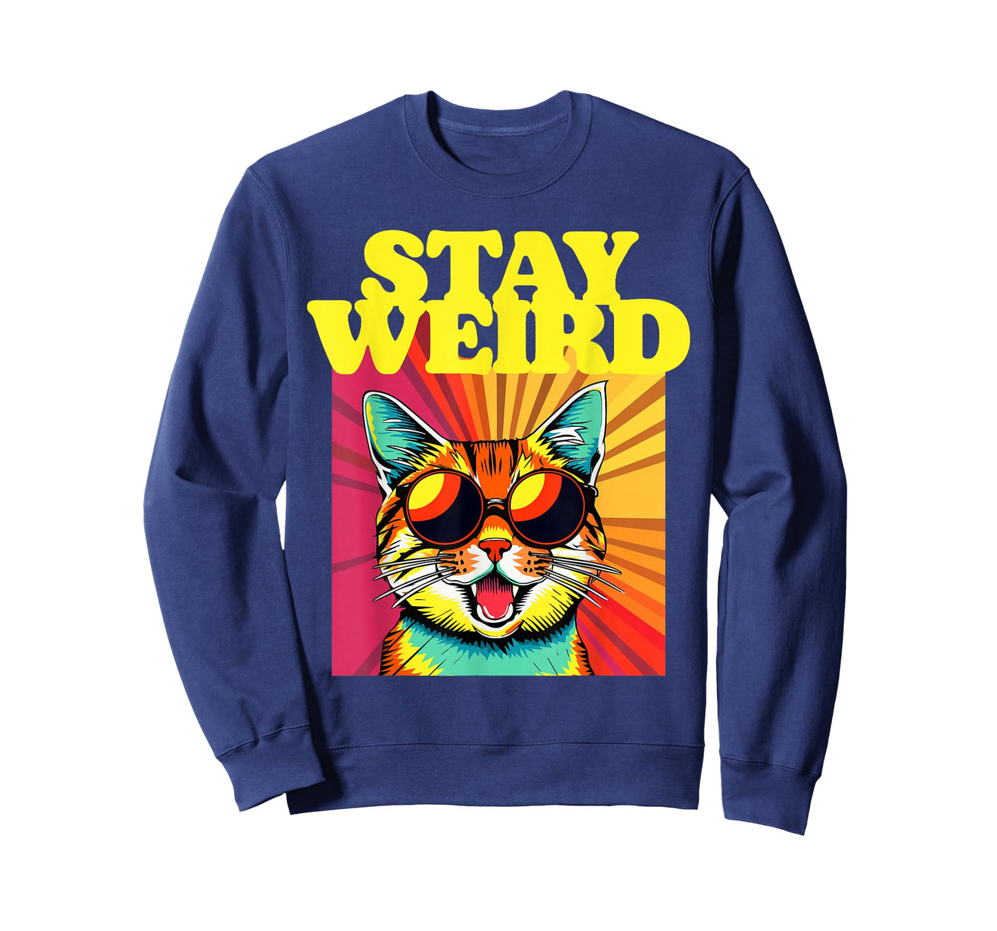 Stay Weird Awesome 80s Abstract Art Cool Cat T-Shirt