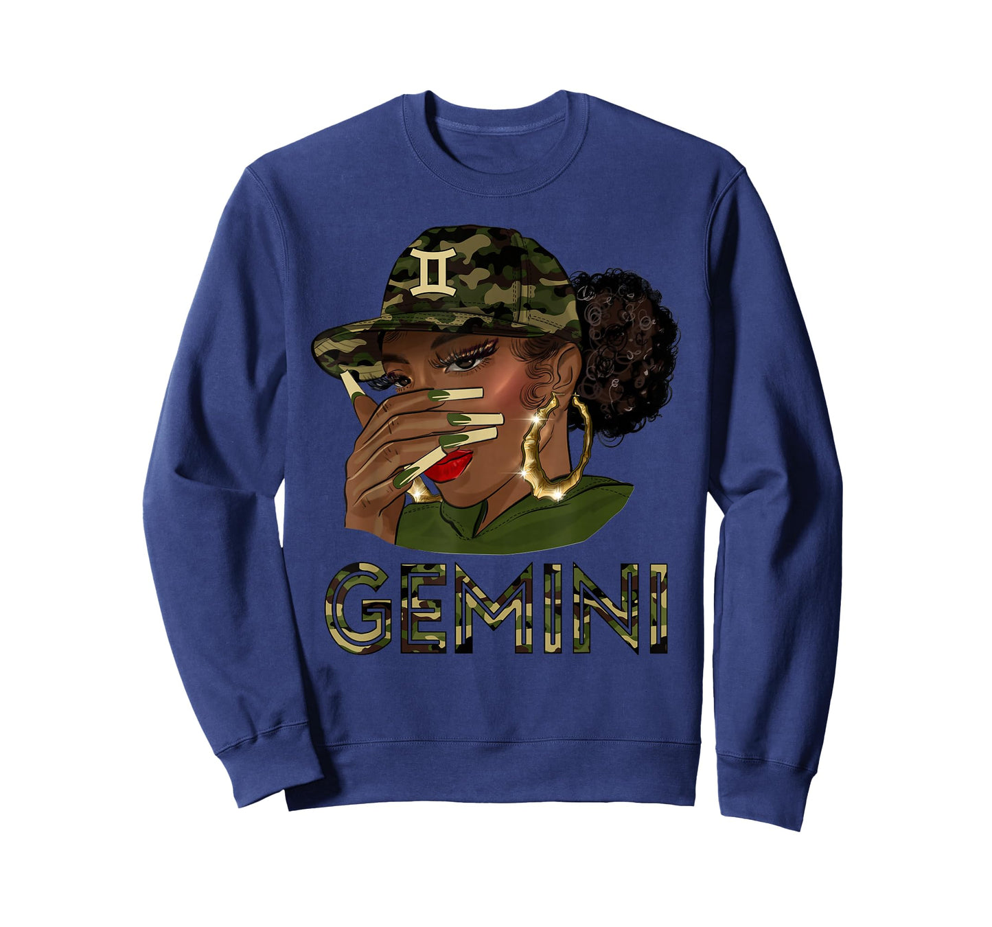 Gemini Queen Black Girl With Cap Camo Afro Woman Zodiac T-Shirt