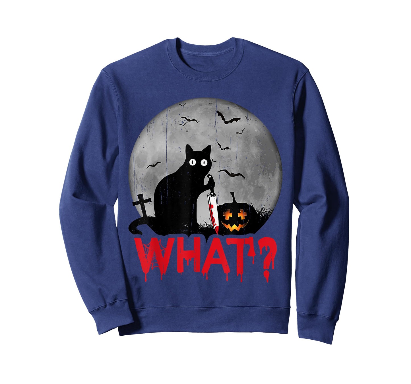 Cat What? Murderous Black Cat with Knife Halloween Costume Men Women T-Shirt