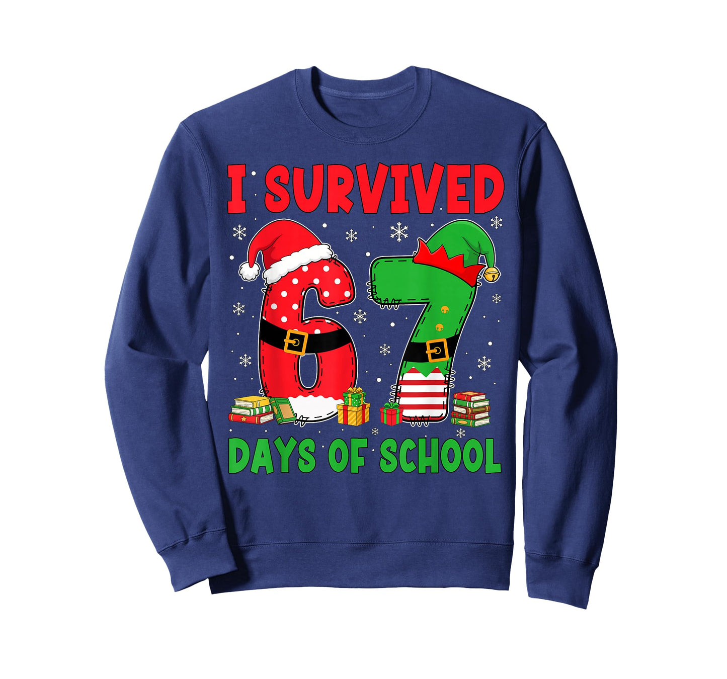I Survived 67 Days of School Six Seven Christmas Santa Elf T-Shirt