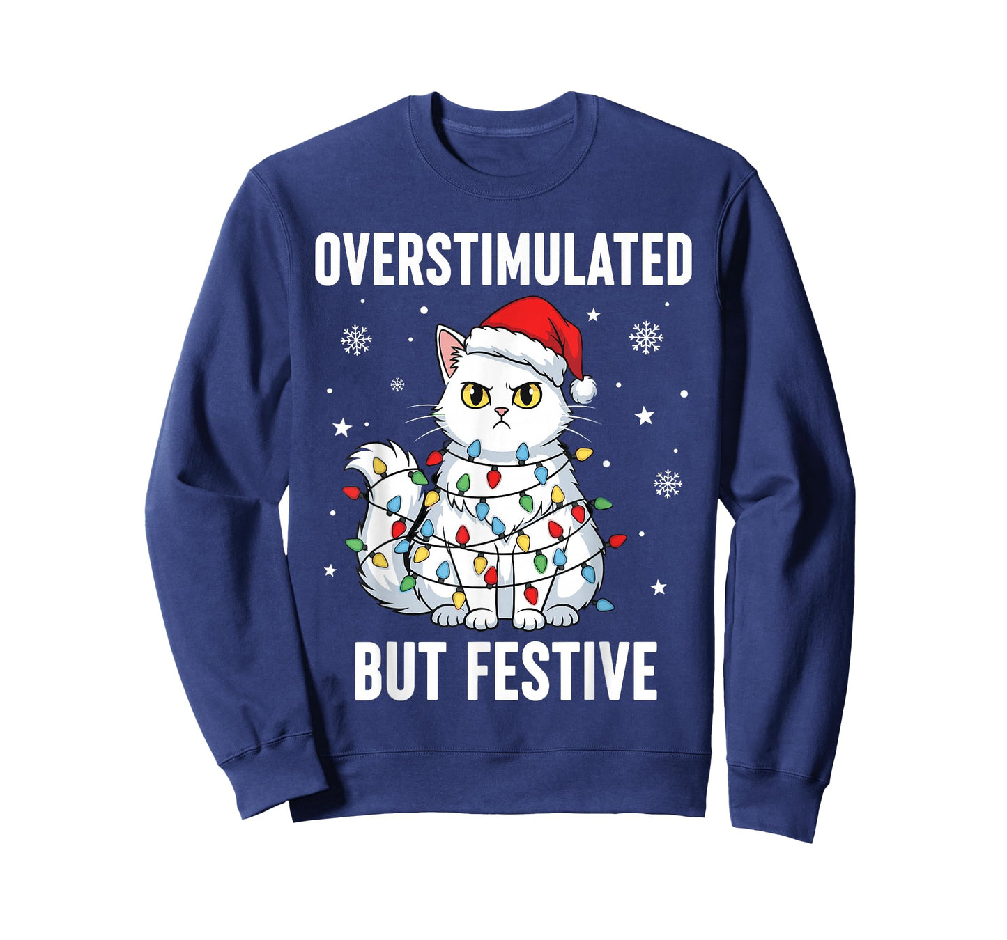 Fun Christmas Cat Shirt Women, Overstimulated But Festive T-Shirt