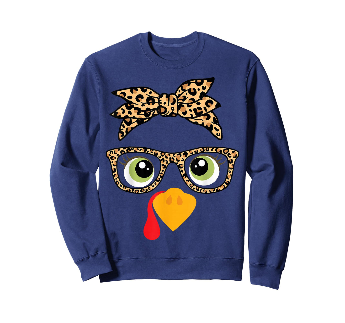 Cute Thanksgiving Turkey Face Leopard Glasses Women Girls T-Shirt
