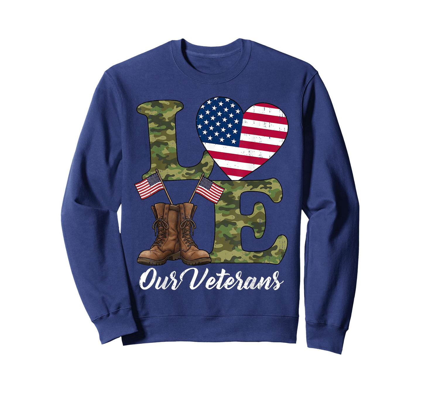 Love Our Veterans USA Flag Heart Patriotic Army Military T-Shirt