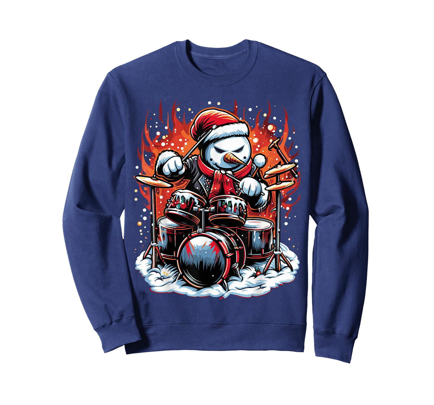 Christmas Rockin' Drums Snowman Drummer Firestorm Graphic T-Shirt