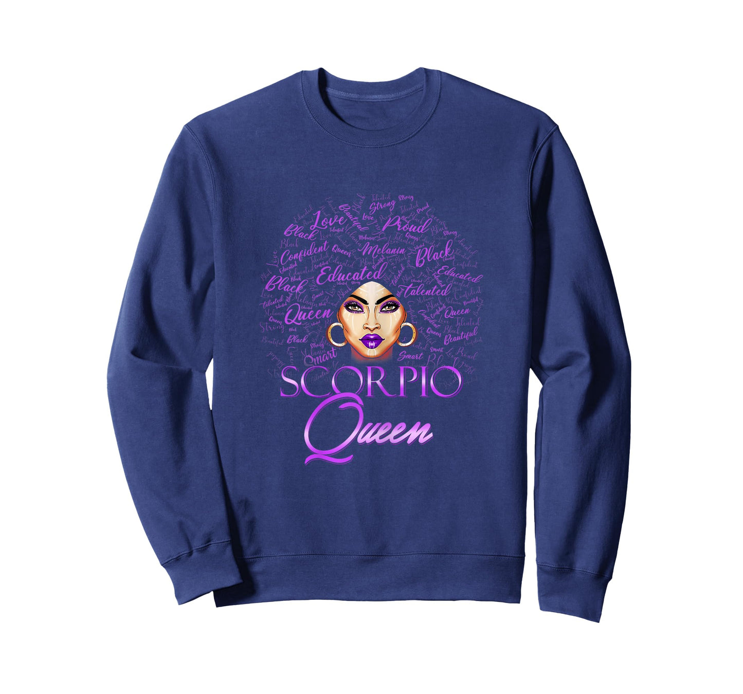 Scorpio Girl Womens Purple Afro Queen Black Zodiac Birthday T-Shirt
