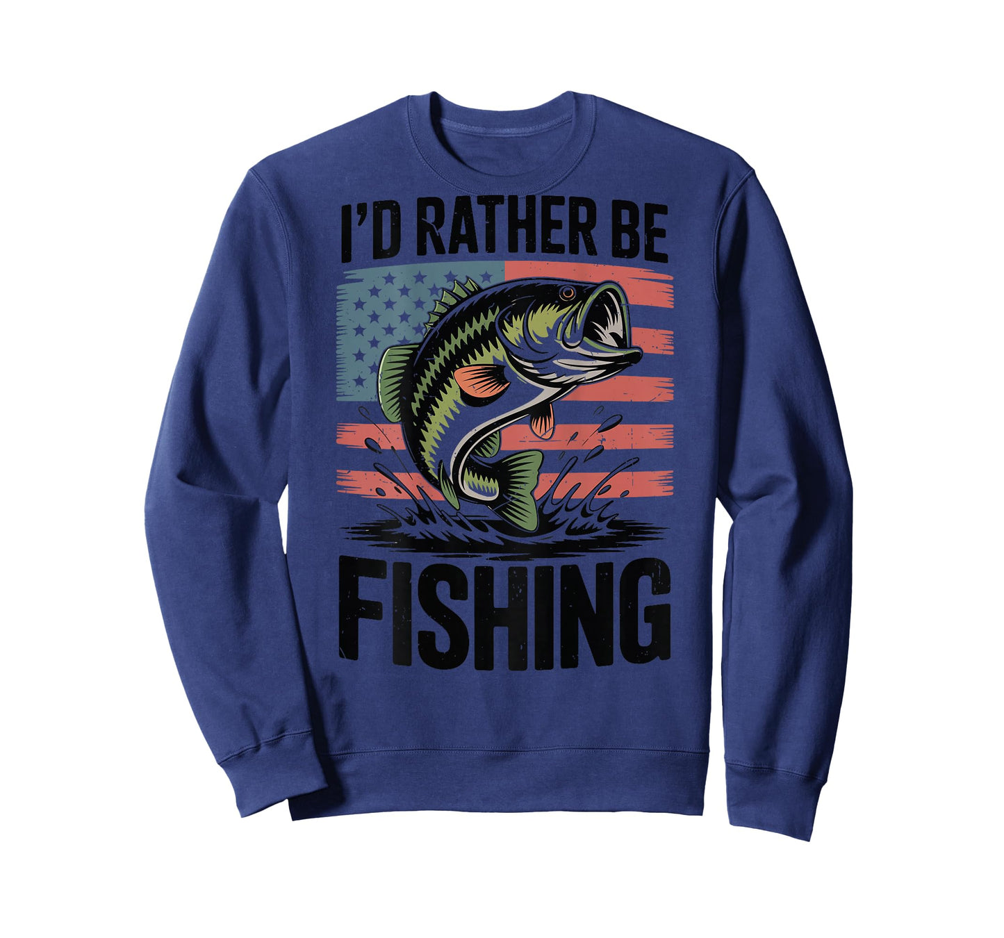 I'd Rather Be Fishing Bass Fish Dad Joke Gift American Flag T-Shirt