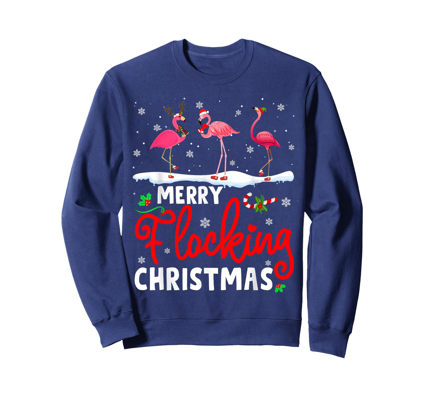 Merry Flocking Christmas Reindeer Santa ELF Flamingo Xmas T-Shirt