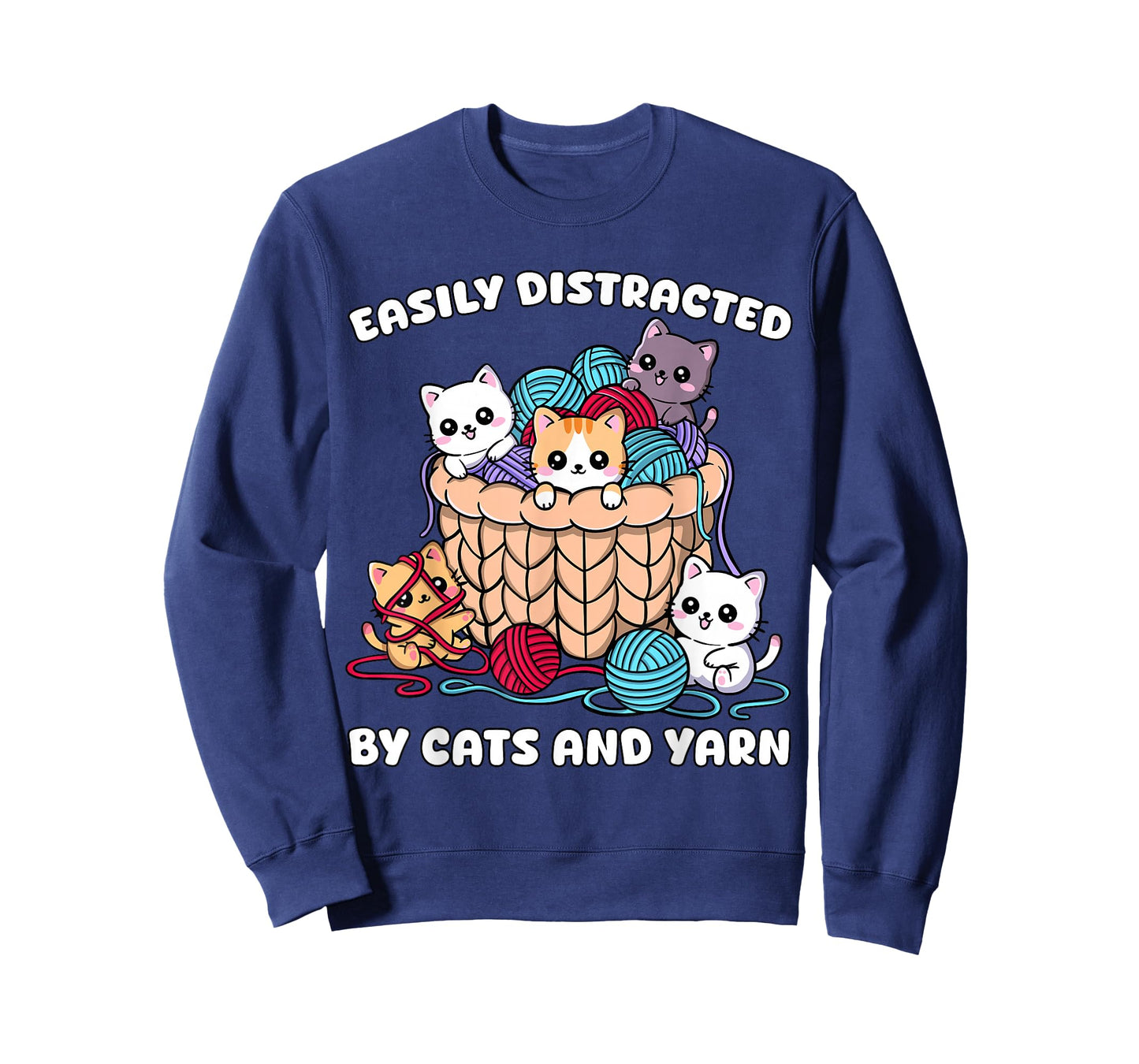 Easily Distracted by Cats and Yarn Funny Crochet Knitting T-Shirt