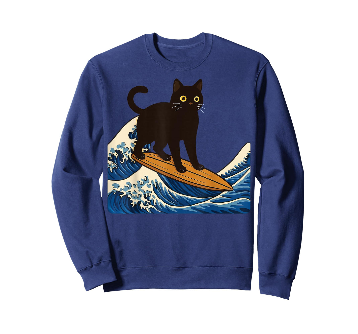 Black Cat Surfing Japanese Wave Japan T-Shirt