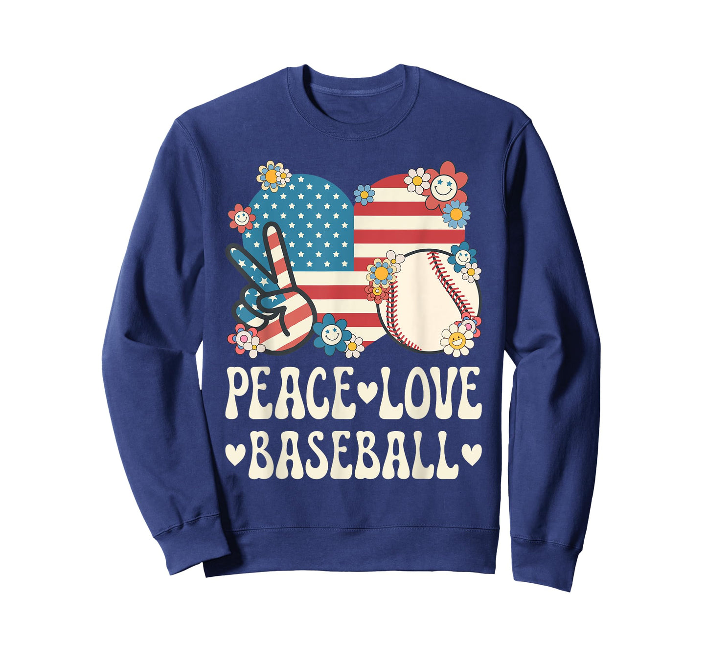 Peace Love Baseball Lover American Flag Patriotic Baseball T-Shirt