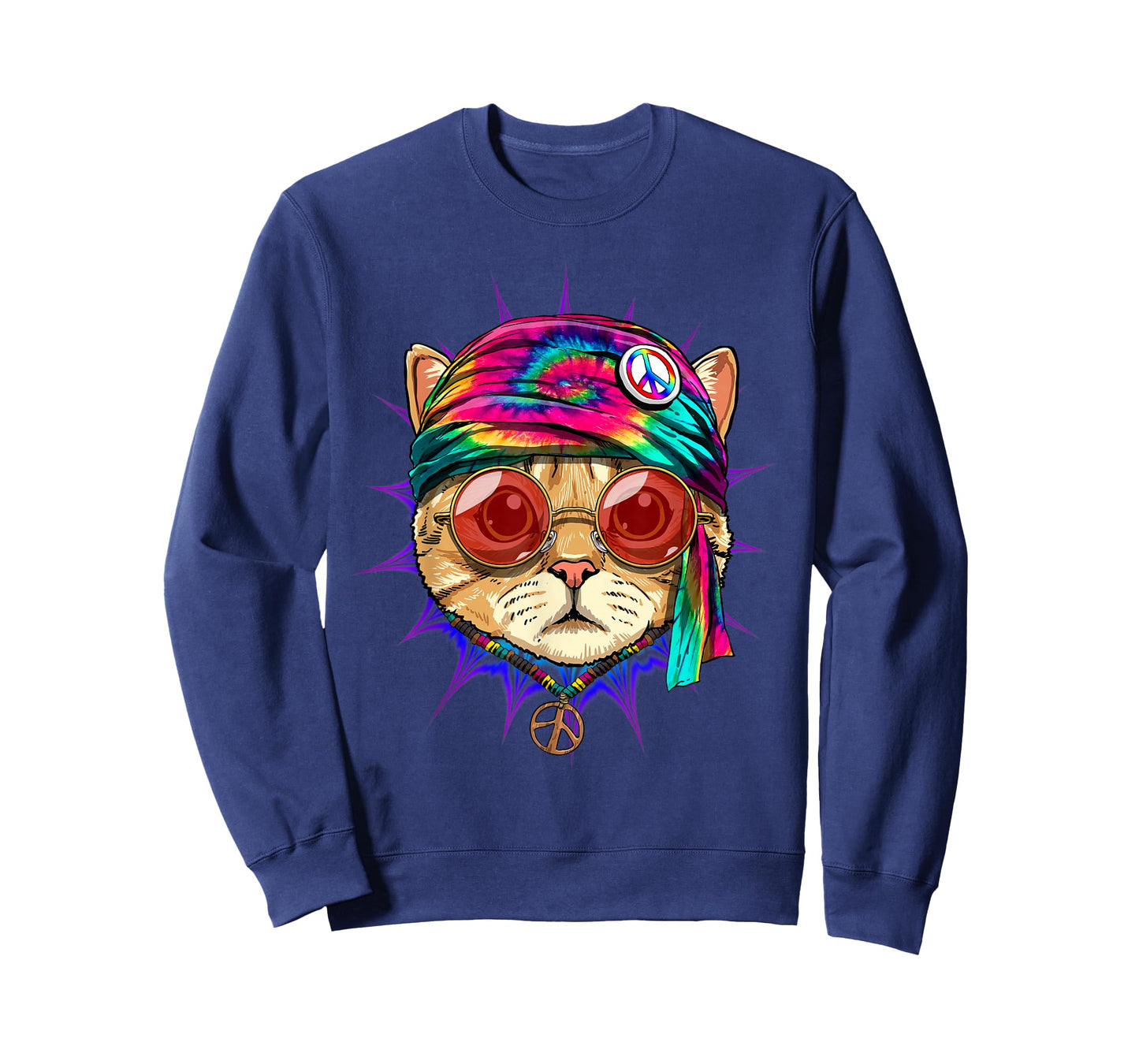 Tie Dye Cat Shirt Hippy Cat Peace Sign Cat Lover T-Shirt