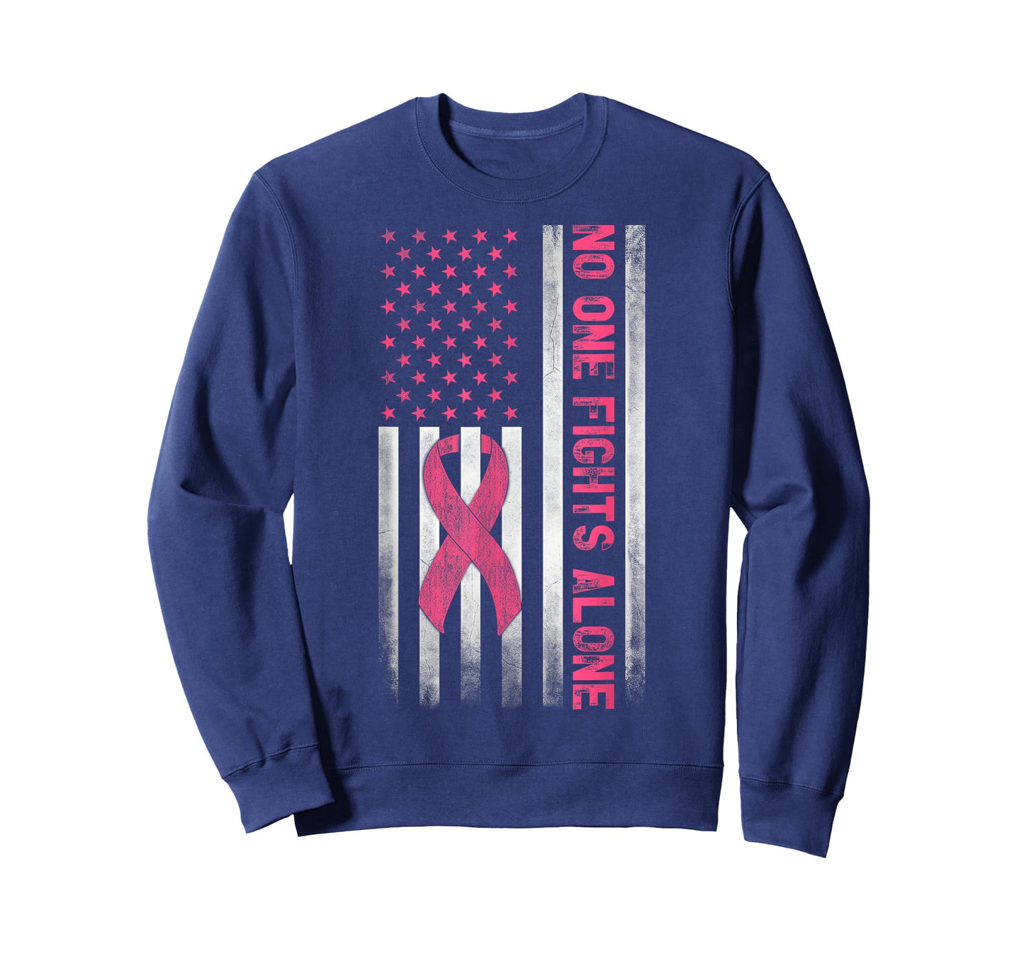 American Flag Pink Ribbon No One Fights Breast Cancer Alone T-Shirt