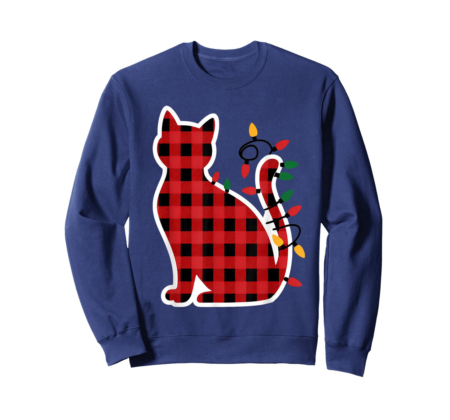Red and Black Buffalo Plaid Cat Christmas Lights Men Women T-Shirt