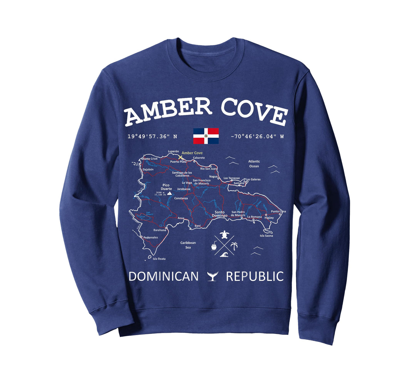 Amber Cove Dominican Republic Flag Travel Map Coordinates T-Shirt