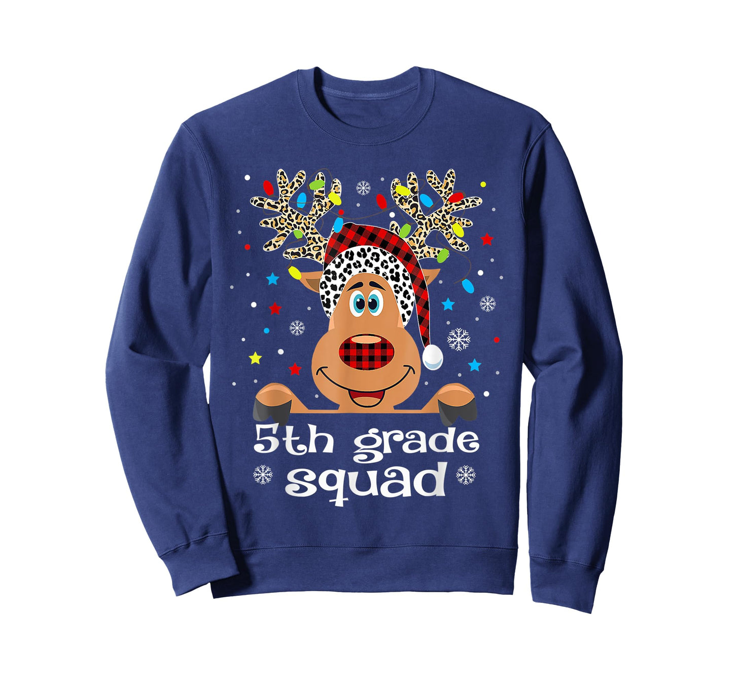 5th Grade Squad Plaid Reindeer Santa Hat Teacher Christmas T-Shirt