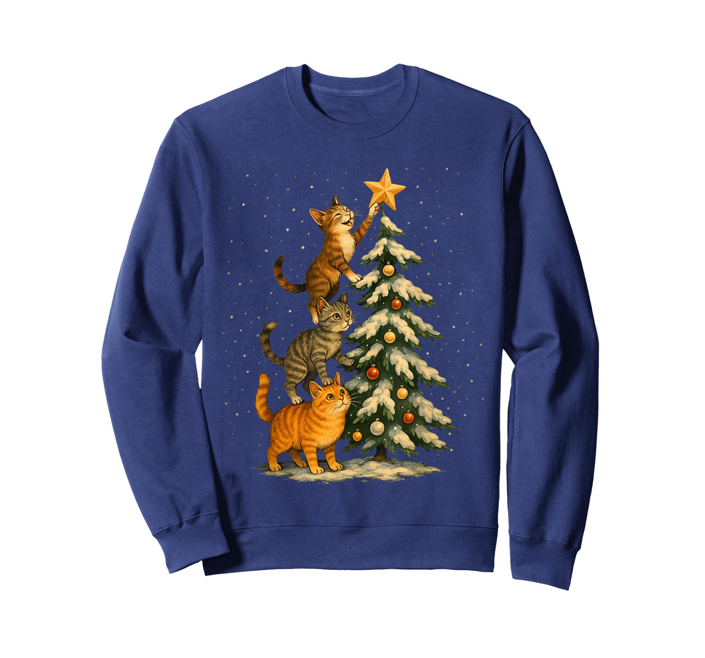 Cute and Funny Cats Putting Star on Tree Christmas Cat T-Shirt