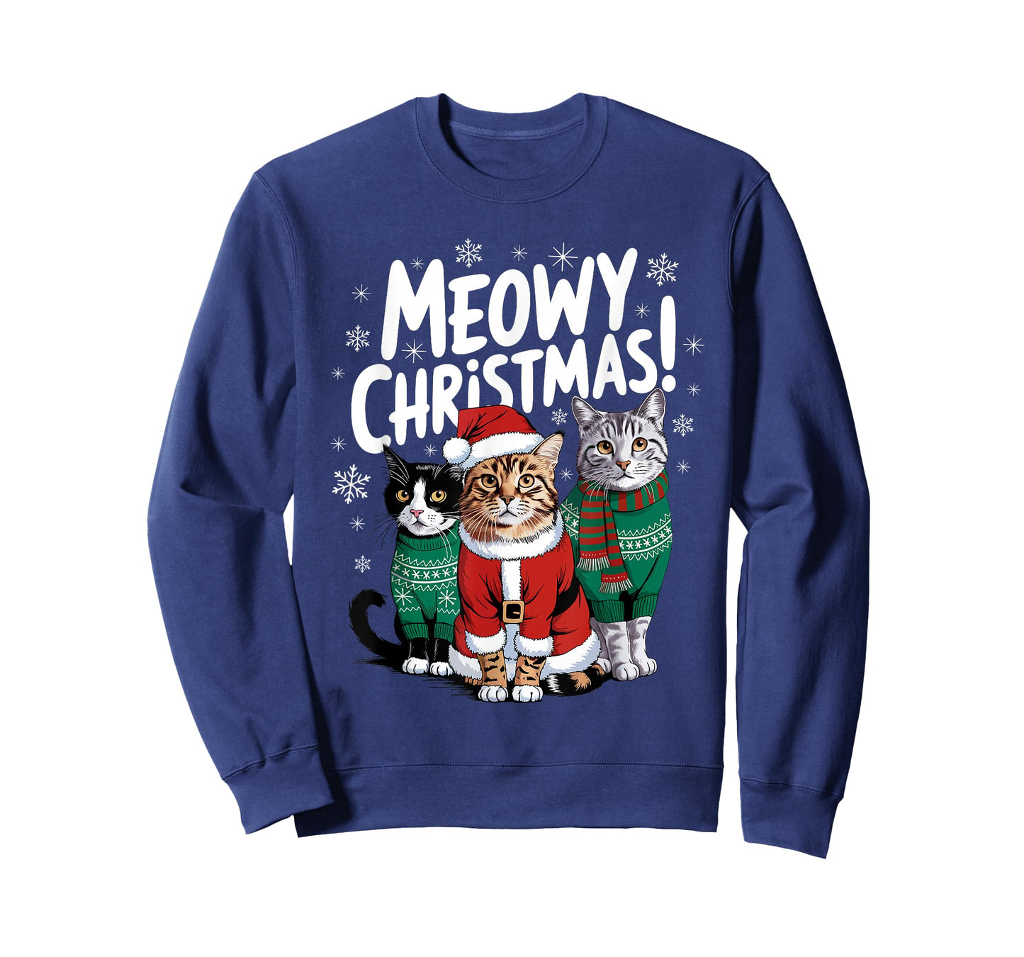 Meowy Christmas Funny Cat Christmas Holiday Xmas Santa Hat T-Shirt