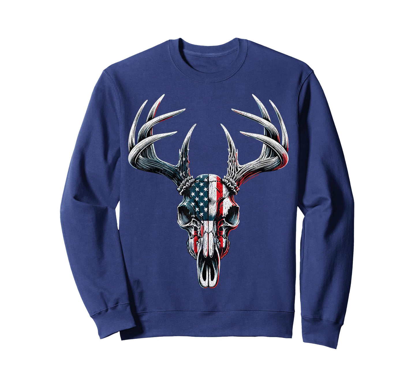 Whitetail Deer Hunting - American Flag on Buck Skull T-Shirt