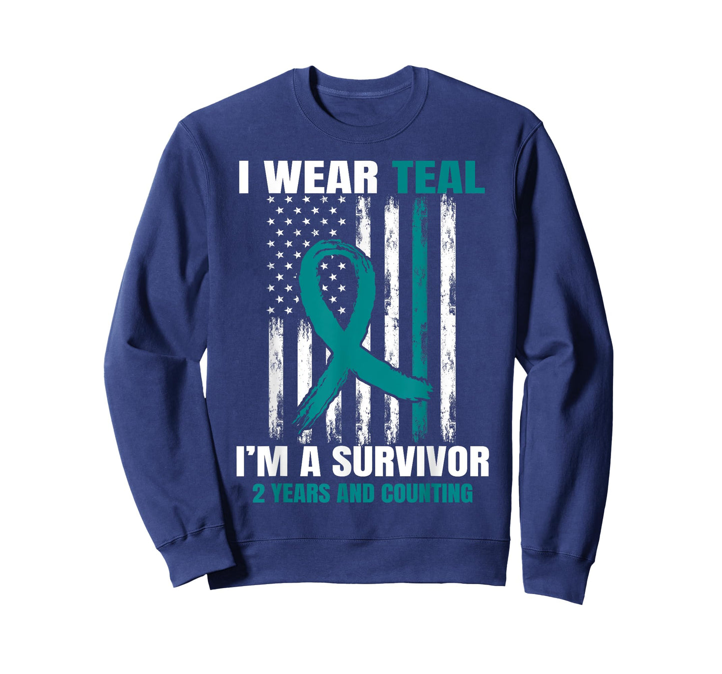 2 Year Ovarian Cancer Survivor Gifts Teal Awareness USA Flag T-Shirt