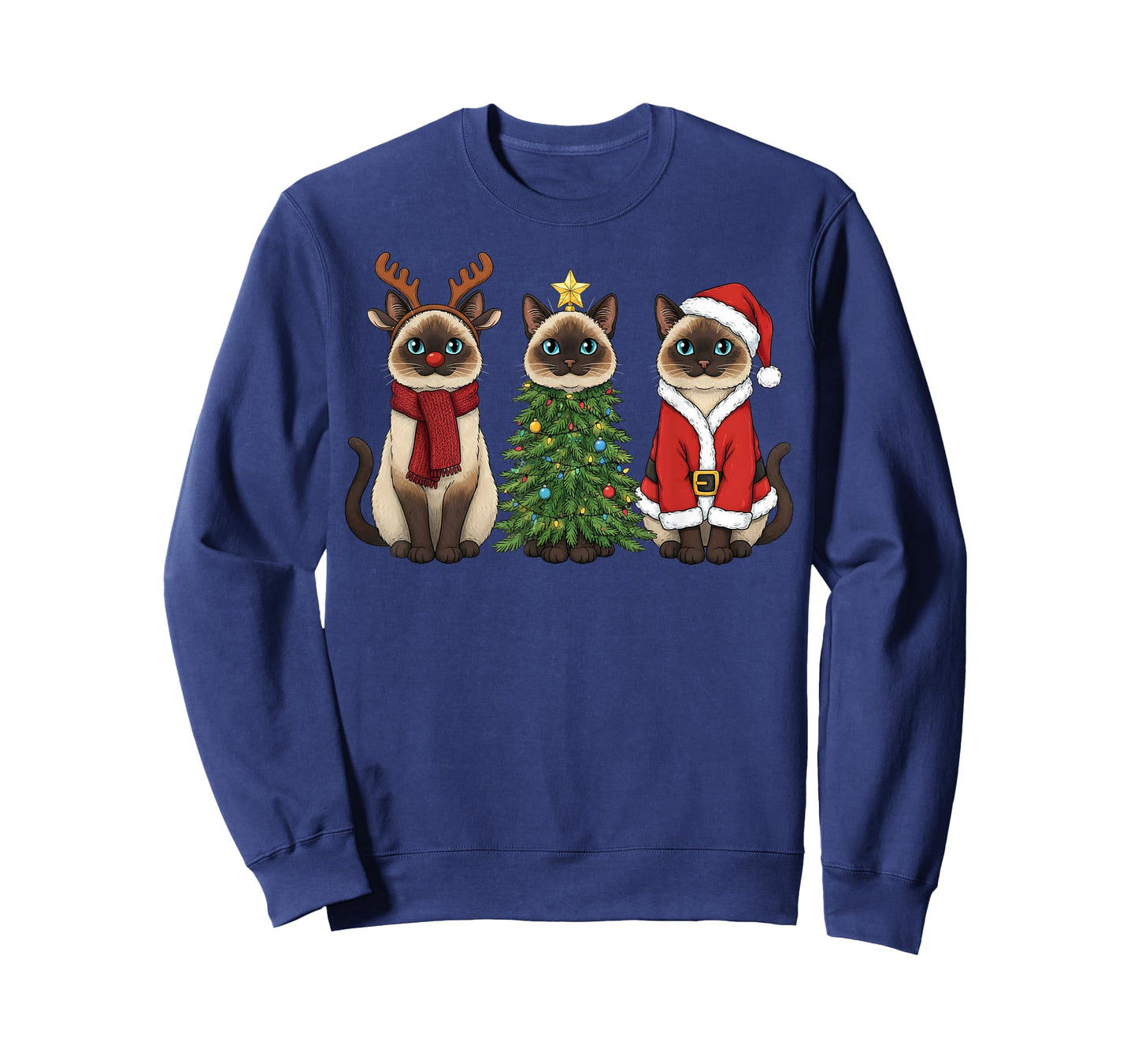 Retro Christmas Siamese Cat Santa Reindeer T-Shirt
