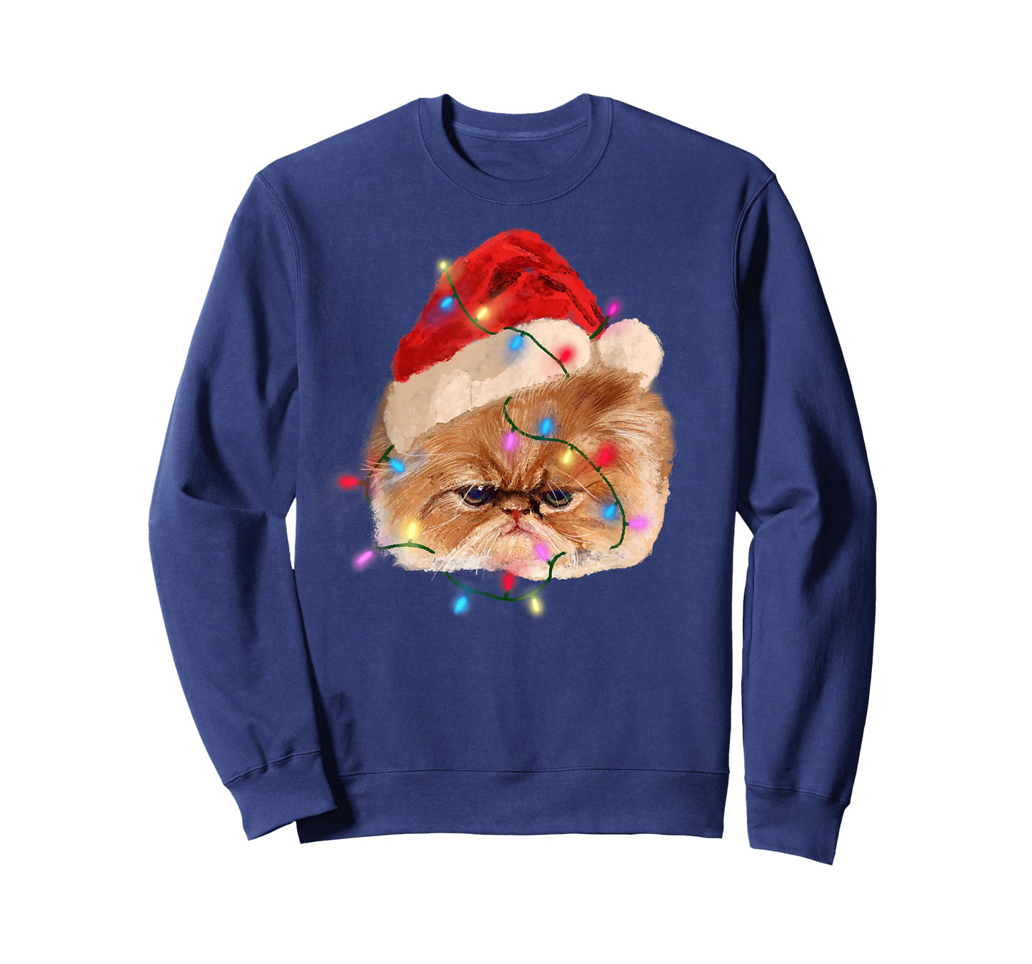 Funny Xmas Persian Cat Christmas Lights Adorable Face Fluffy T-Shirt