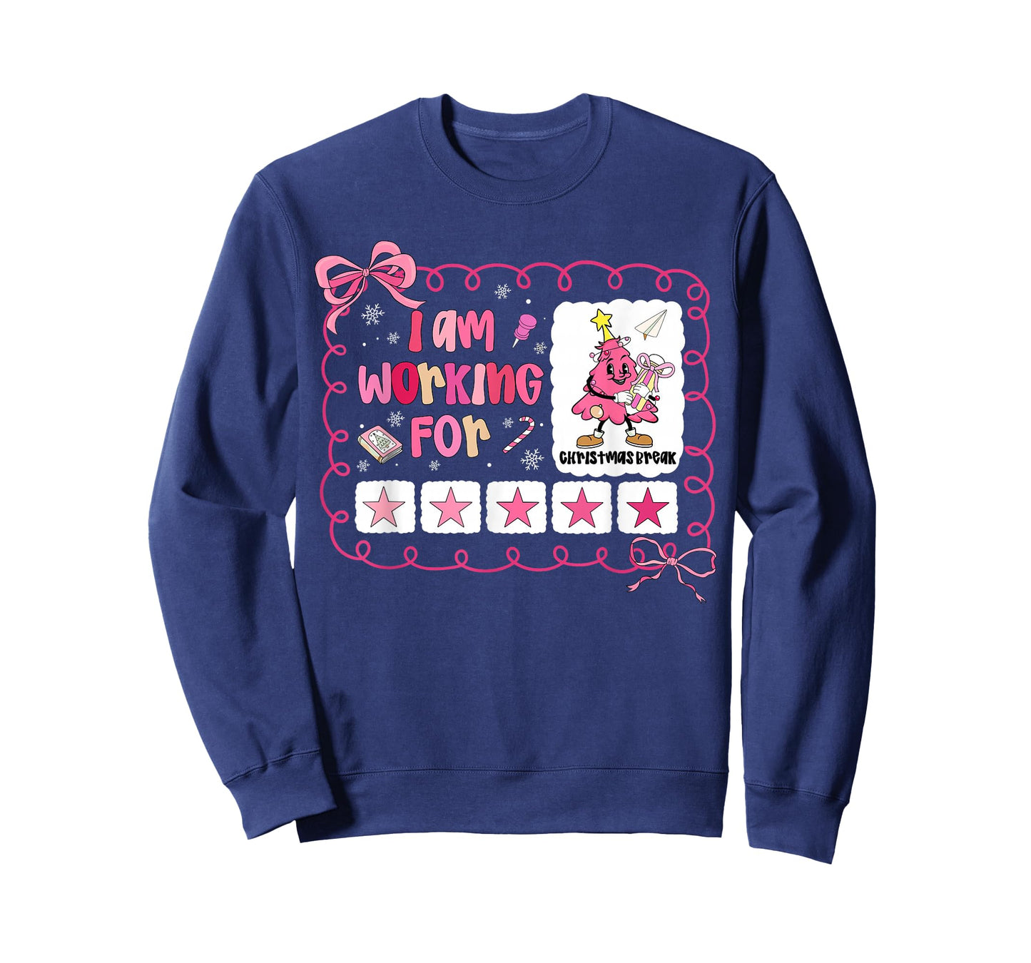 I Am Working for Christmas Break Teacher Xmas Tree Coquette T-Shirt