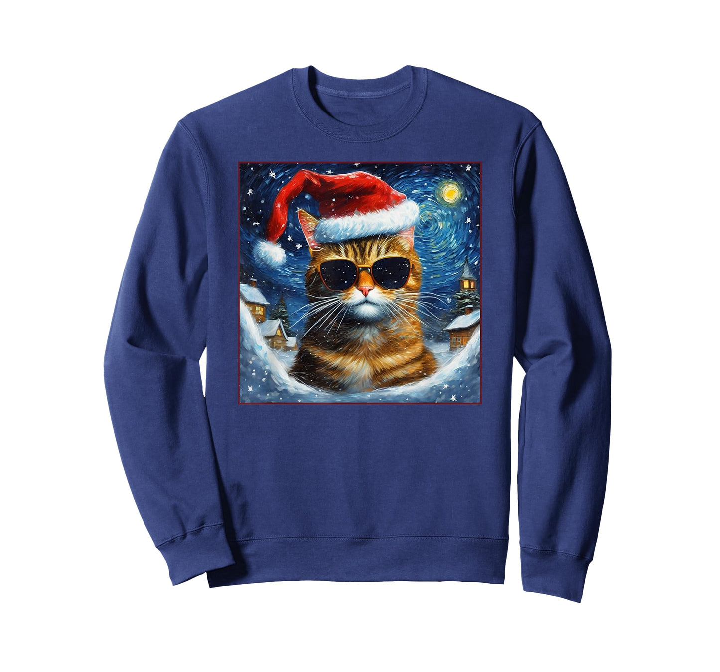 Van Gogh Starry Night Orange Tabby Cat Christmas T-Shirt