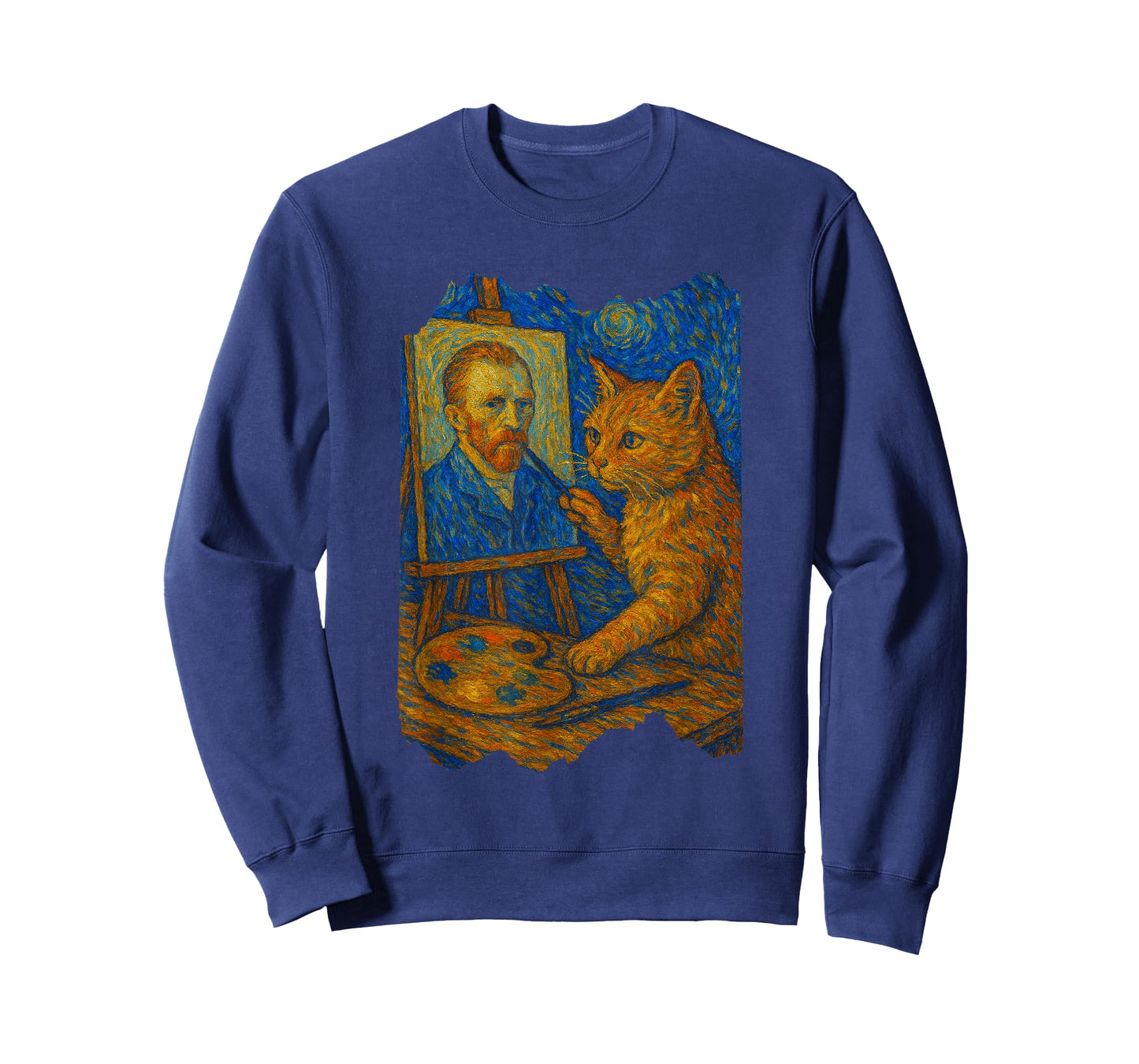 Van Gogh Cat Painting Funny Artistic Cat Lover Starry Art T-Shirt
