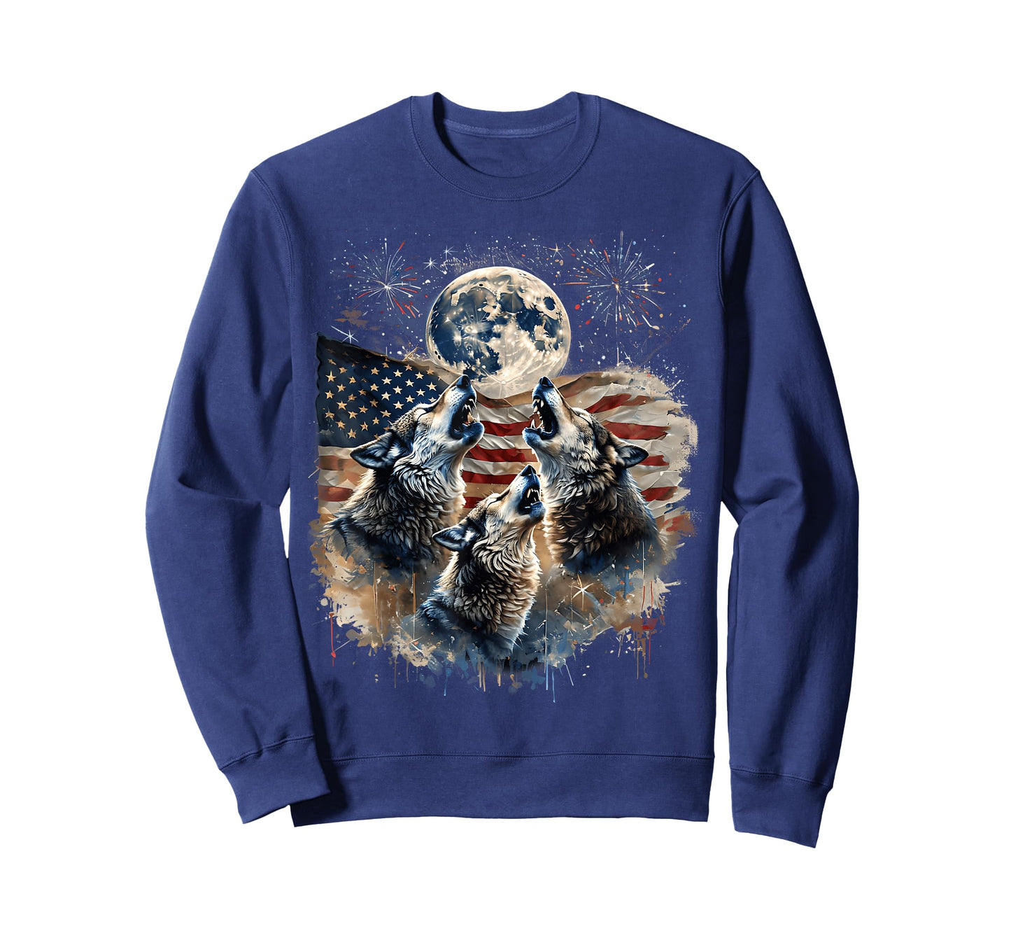 Wolf 4th of July Howling Wolves Under Moon American Flag T-Shirt