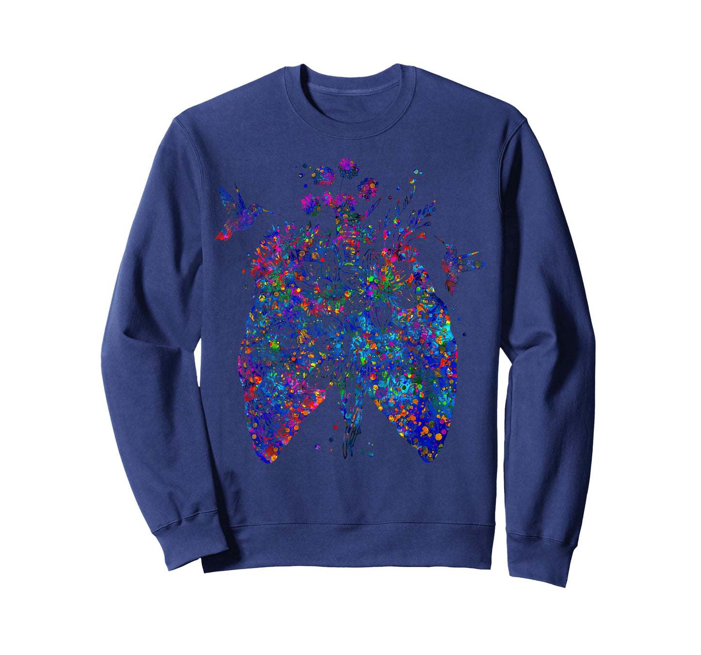 Color Hummingbird Floral Lung Anatomy Pulmonologist RT Nurse T-Shirt