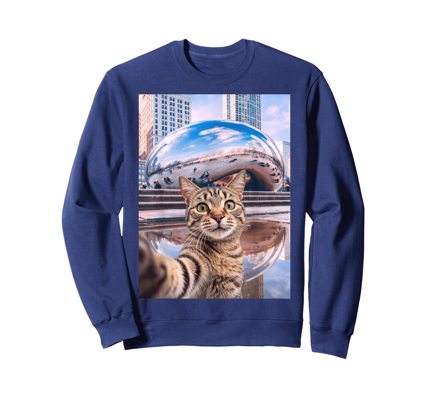 Funny Cat Selfie Chicago Bean Cloud Gate T-Shirt