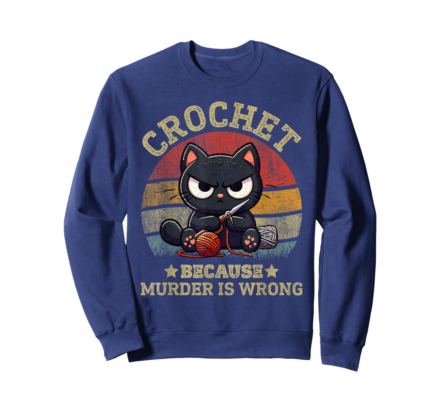 Funny Crochet Because Murder Is Wrong Crocheting Black Cat T-Shirt