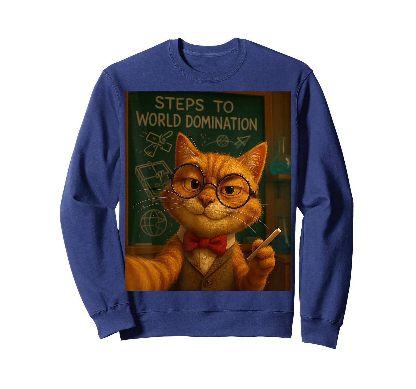 Evil Genius Cat Steps to World Domination Chalkboard T-Shirt