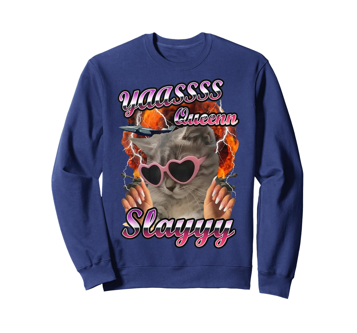 Yas Queen Slay Funny Cat Meme Ironic Cat Lovers Men Women T-Shirt