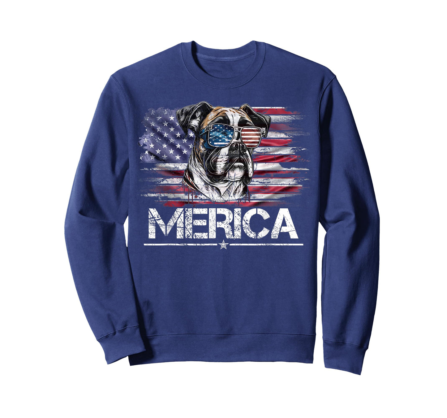 Vintage Boxer Dog, Merica Boxer Dog USA Flag Funny Women Kids Men T-Shirt