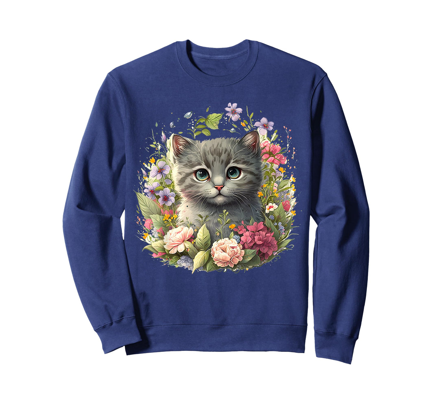 Adorable Cat, Cute Kitten Floral T-Shirt