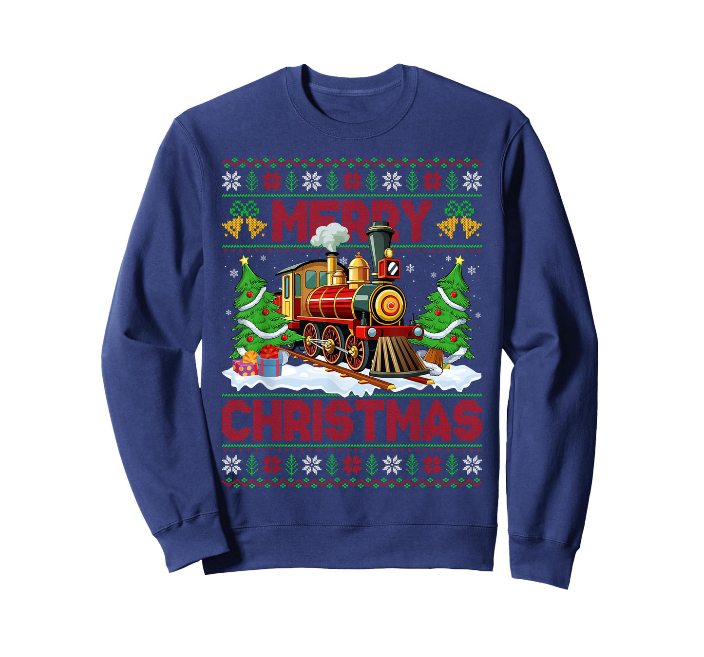 Train Christmas Ugly Sweater Funny Train Xmas Adults Kids T-Shirt