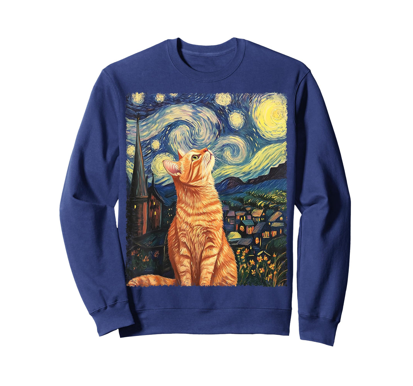 Modern Art Painting Van Gogh Starry Night Tabby Cat T-Shirt