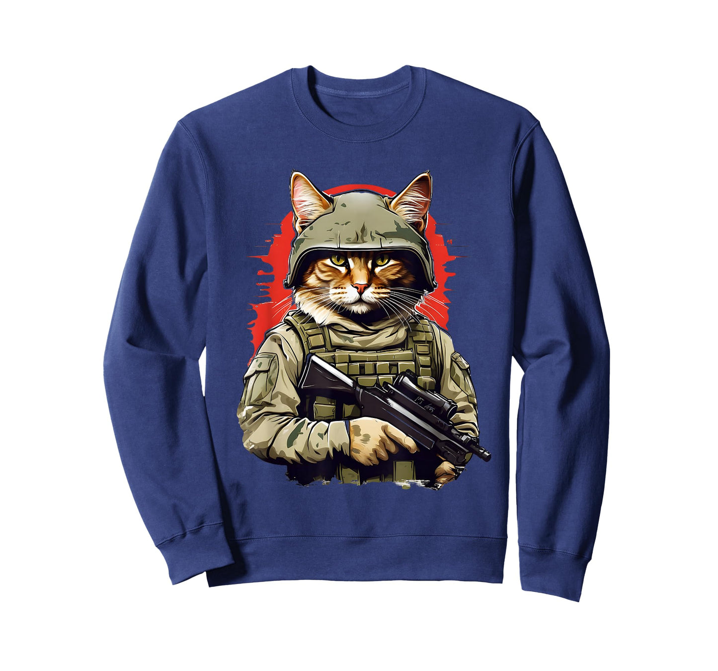 Funny Army Cat with Gun Soldier Warrior Kitty T-Shirt